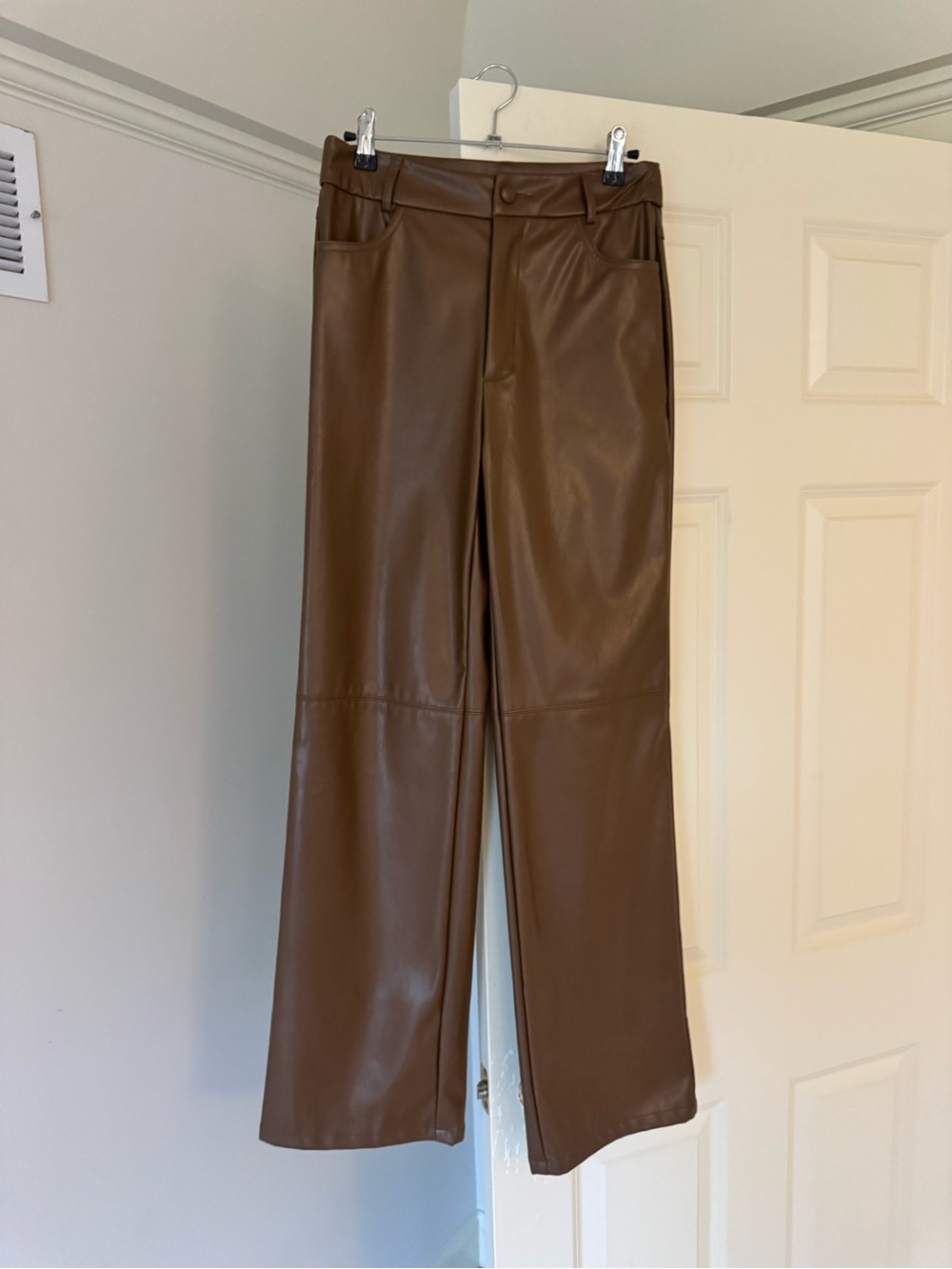 Faux Leather Chocolate Brown Wide Leg Pants
